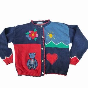 Vintage Heartstrings 80s/90s Girls Cardigan Sweater Embroidered Heart Buttons 6X